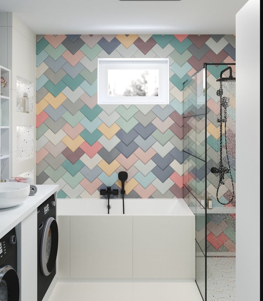 Panel fürdőszoba látványtervek kreatív megoldásokkal.